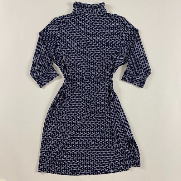 NWT Talbots Shirt Dress Womens Size 2XP Petite Blue Belted Buttons Geometric - Picture 3 of 16
